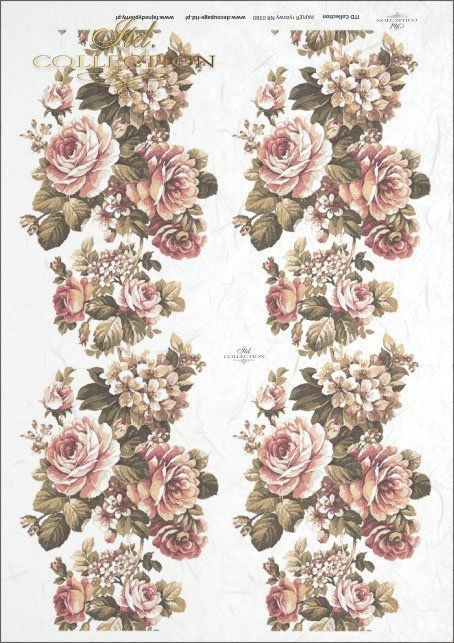 Papier ryżowy do decoupage - duży bukiet z różami, grafika XIX wiek R0380