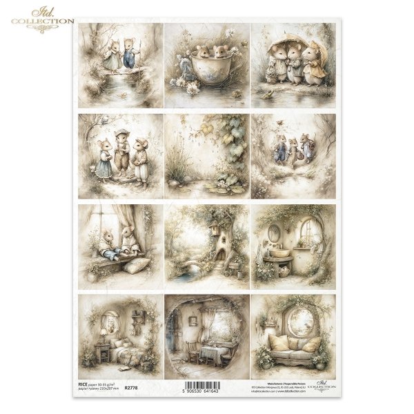 Myszki, sielanka, akwarela, retro, las, natura*Mice, idyll, watercolour, retro, forest, nature*Mäuse, Idylle, Aquarell, Retro, Wald, Natur*Ratones, idilio, acuarela, retro, bosque, naturaleza