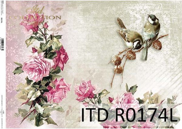 Papel Decoupage Arroz A3 R174L * flores, rosas, pájaros