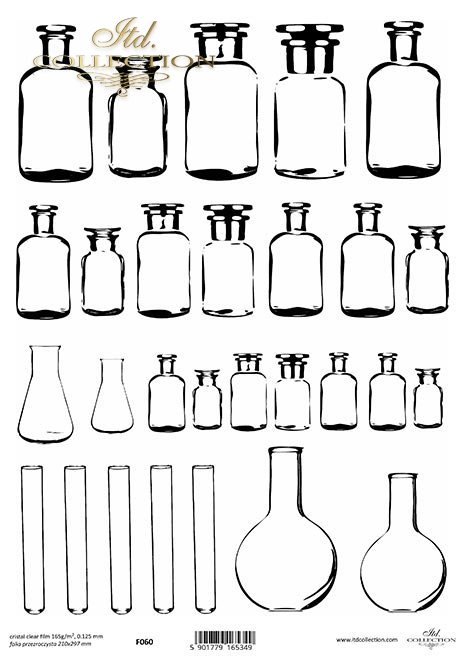 szklane buteleczki, próbówki, kolby stożkowe*glass bottles, test tubes, conical flasks*Glasflaschen, Reagenzgläser, Erlenmeyerkolben*botellas de vidrio, tubos de ensayo, matraces cónicos