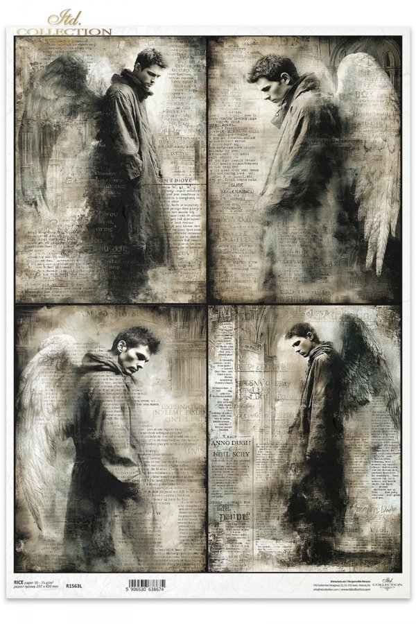 anioły, męskie postacie, skrzydła, melancholia, gotyk, vintage, postarzany papier, mroczne portrety