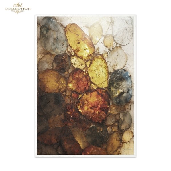 Papier decoupage morwowy FPA3022, Gemstones - bursztyn, inkluzje, kamienie ozdobne, minerały, żywica, tryptyk, dekoracja * amber, inclusions, decorative stones, minerals, resin, triptych, decoration