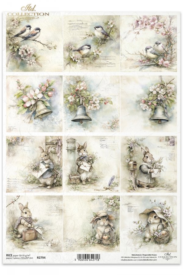 Wielkanoc, zając, królik, vintage, retro, akwarela, wiosna, sielski, wiejski, ilustracja, zwierzęta, kwiaty*Easter, hare, rabbit, vintage, retro, watercolor, spring, idyllic, rustic, illustration, animals, flowers