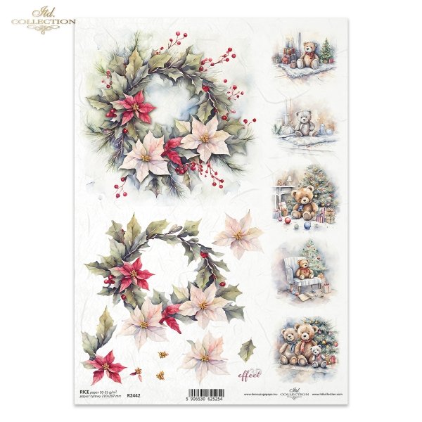 zimowe wianki, wianek, wieniec, wieńce, Winter Wreath, gwiazda betlejemska, zima, Boże Narodzenie, Święta Bożego Narodzenia, choinka, miś, misie, pluszaki, przytulanki, retro, miniatura, miniatury, rośliny 3D, 3D efekt, winter garland