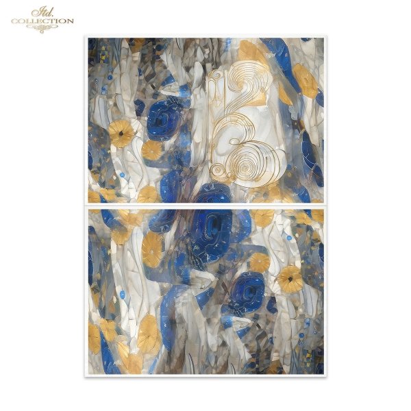 Papier decoupage morwowy FPA2006,  Seria Inspired by Klimt, zloto, dekoracyjne wzory, kamienie szlachetne, mozaiki, motywy secesyjne *  Mulberry decoupage paper FPA2003,  gold, decorative patterns, gemstones, mosaics, Art Nouveau motifs * Papel de decoupa