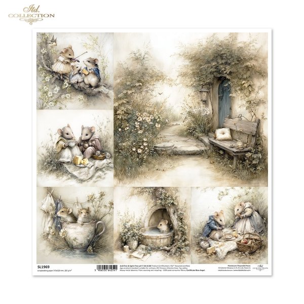 Myszki, sielanka, akwarela, retro, las, natura*Mice, idyll, watercolour, retro, forest, nature*Mäuse, Idylle, Aquarell, Retro, Wald, Natur*Ratones, idilio, acuarela, retro, bosque, naturaleza