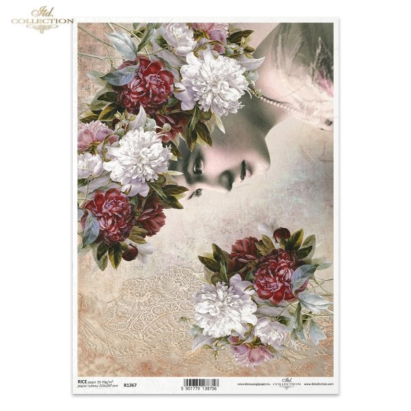 twarz kobiety, kobieta w kwiatach, oczy, usta, dziewczyna, kwiaty, peonia, peonie, koronka, koronki, retro, vintage, face of woman, woman in flowers, eyes, mouth, girl, flowers, peony, peonies, lace, Gesicht