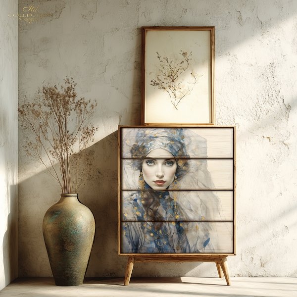 Papier decoupage morwowy FPA2014, Seria Inspired by Klimt, kobiety, zloto, dekoracyjne wzory, kamienie szlachetne, mozaiki, motywy secesyjne * Mulberry decoupage paper FPA2014, women, gold, decorative patterns, gemstones, mosaics, Art Nouveau motifs *Pape