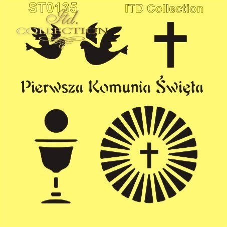 ST0135 - Pierwsza Komunia Święta, krzyż, hostia, gołąbki