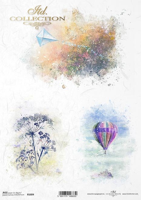 Akwarele, latawiec, balon, koper, letnie kolory*Watercolors, kite, balloon, dill, summer colors