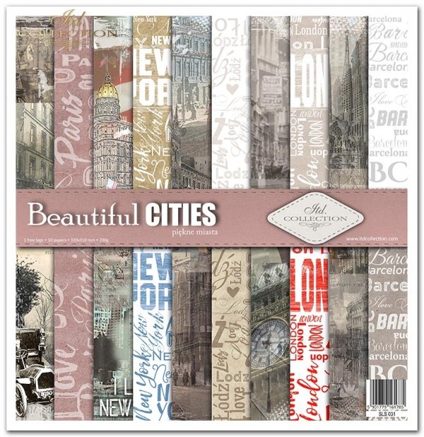 Seria Beautiful cities, miasta, stolice, piękne miasta, Paris, Barcelona, London, New York, kolaże, collage