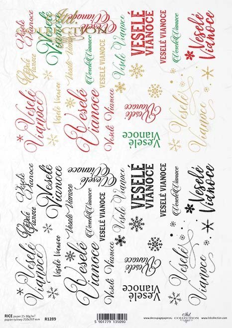 Papier decoupage z napisami wesołych świąt*Merry Christmas*Feliz Navidad*С Рождеством Христовым*Frohe Weihnachten