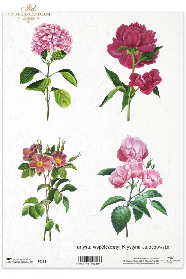 flowers, meadow, garden, Krystyna Jałochowska, hydrangea, peony, wild rose, garden rose, rose, roses, artista contemporáneo Krystyna Jałochowska, flor, flores, jardín, prado, hortensia, peonía, rosa silvestre