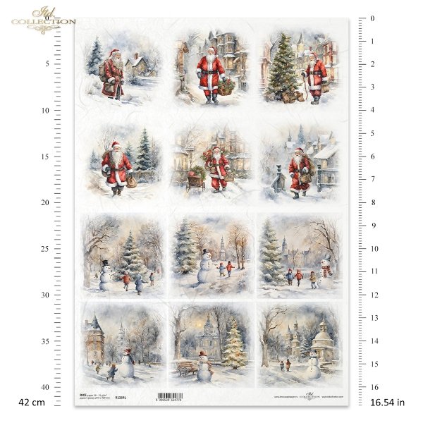 zimowe widoczki, Święty Mikołaj, dzieci, bałwany*winter views, Father Christmas, children, snowmen*vistas invernales, Papá Noel, niños, muñecos de nieve