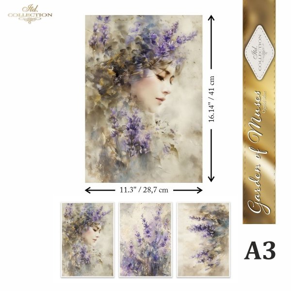 Papier decoupage morwowy FPA3019, dekoracyjne wzory, motywy kwiatowe, bukiet kwiatów, Ogród Muz, Garden of Muses * Mulberry decoupage paper FPA301920, decorative patterns, floral motifs, bouquet of flowers, Garden of Muses *Seria Garden of Muses