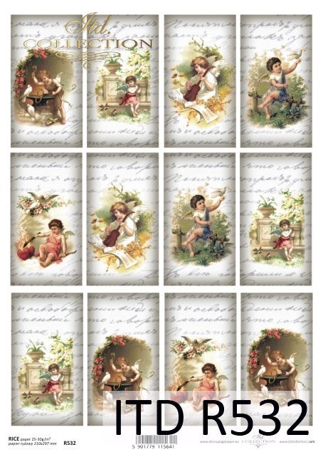 Papier ryżowy decoupage - amorki vintage, małe obrazki * R0532 * rice paper decoupage