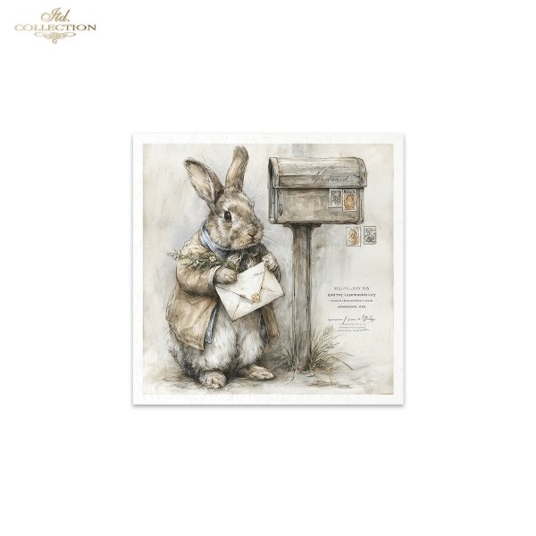 Wielkanocne zające, retro poczta, listy, akwarela, styl vintage, rustykalne ilustracje, antropomorficzne króliki, wiktoriański klimat*Easter bunnies, retro post, letters, watercolor, vintage style, rustic illustrations, anthropomorphic rabbits, Victorian 