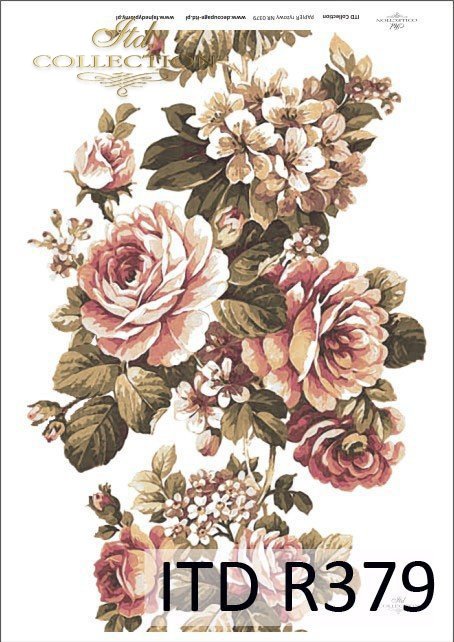 Papier ryżowy do decoupage R0379 - bukiet, kwiaty, róże, flowers, roses