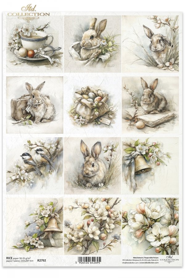 Wielkanoc, zając, królik, vintage, retro, akwarela, wiosna, sielski, wiejski, ilustracja, zwierzęta, kwiaty*Easter, hare, rabbit, vintage, retro, watercolor, spring, idyllic, rustic, illustration, animals, flowers