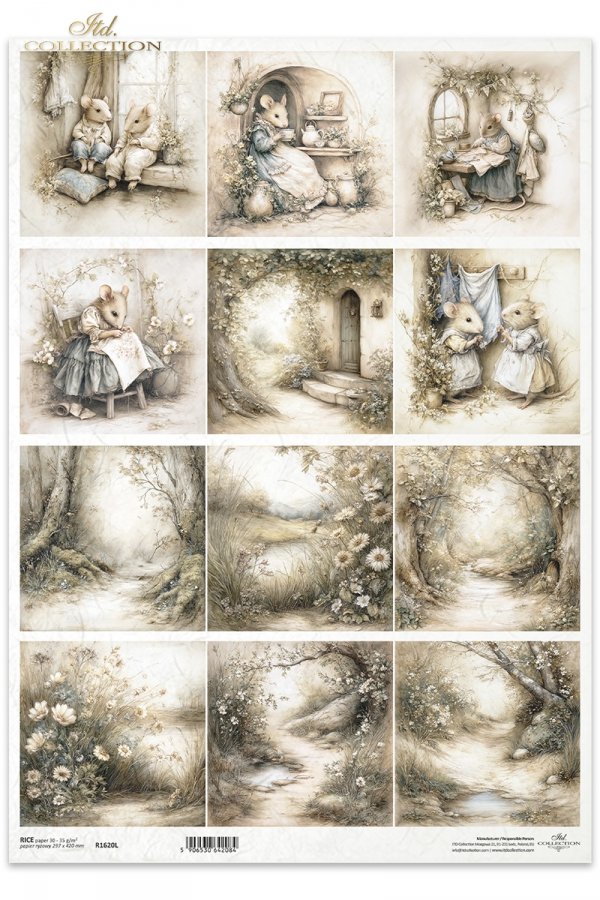 Myszki, sielanka, akwarela, retro, las, natura*Mice, idyll, watercolour, retro, forest, nature*Mäuse, Idylle, Aquarell, Retro, Wald, Natur*Ratones, idilio, acuarela, retro, bosque, naturaleza