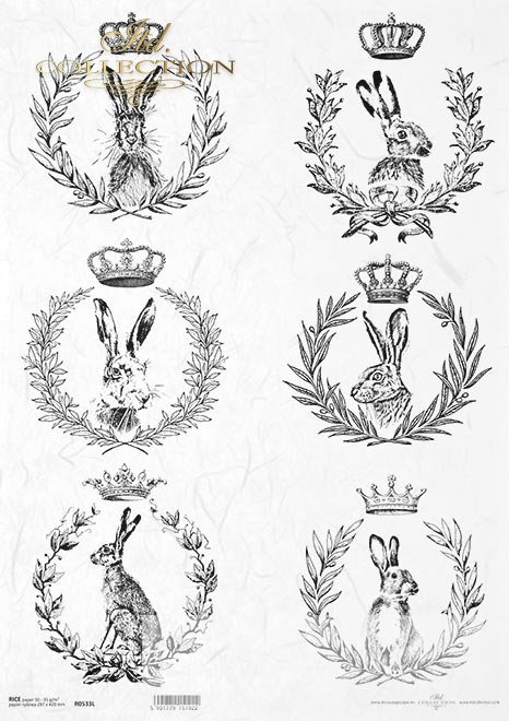 czarne grafiki, zając, korona, wieniec laurowy, laur*black graphics, hare, crown, laurel wreath, laurel