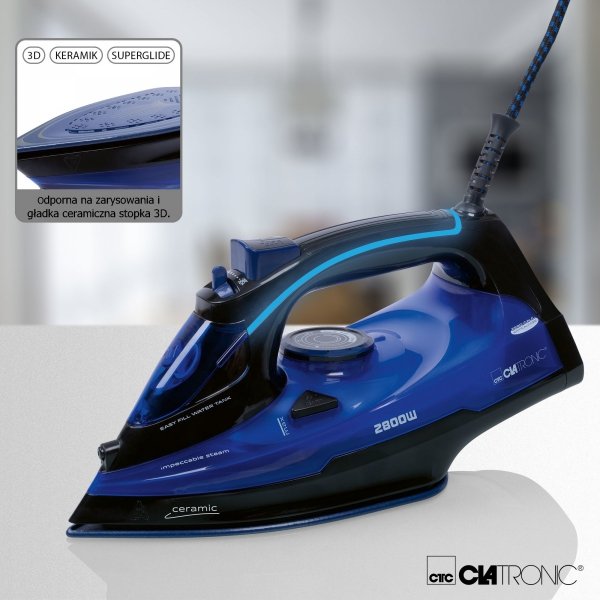 Żelazko parowe, ceramiczne z samooczyszczaniem, mocne 2800 W Clatronic DB 3755