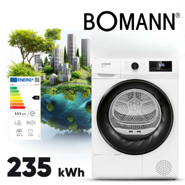 Suszarka bębnowa z pompą ciepła Bomann WPT 7154 (biała)