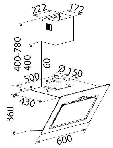 Okap kominowy kuchenny 60 cm Bomann DU 771.1 G biały