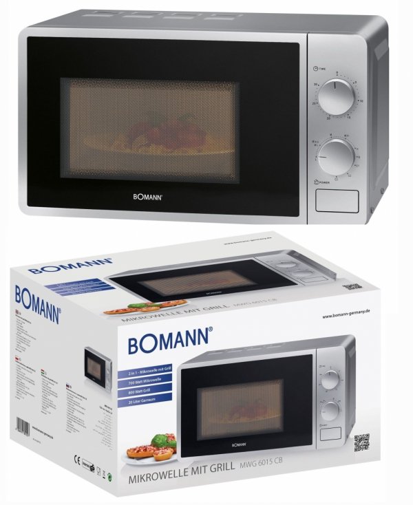 Kuchenka mikrofalowa z grillem 2W1 Bomann MWG 6015 CB (srebrna)