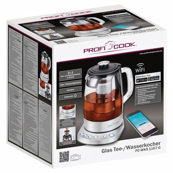 Czajnik elektryczny szklany z zaparzaczem 1.5L ProfiCook PC-WKS 1167 G (Wi-Fi)