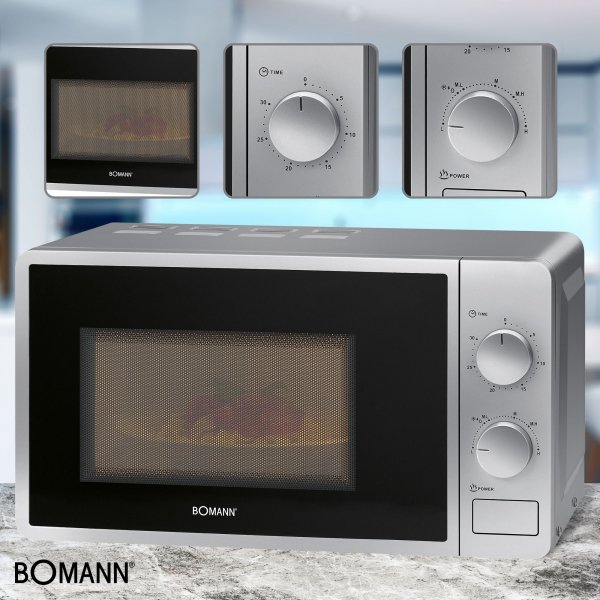 Kuchenka mikrofalowa z grillem 2W1 Bomann MWG 6014 CB (srebrna)