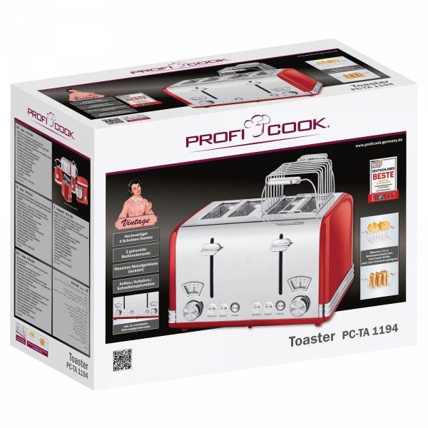 Toster na 4 kromki ProfiCook PC-TA 1194 czerwony