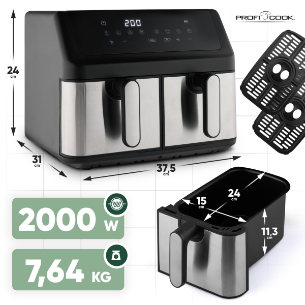 Frytkownica beztłuszczowa dwukomorowa 9 l ProfiCook PC-FR 1296