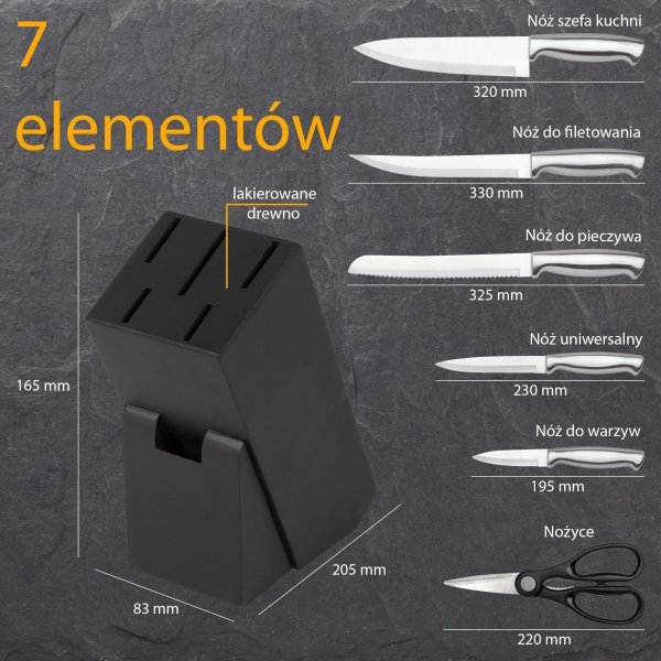 Zestaw noży kuchennych w bloku 7 elementów Classbach C-MBS 4018 (czarny)