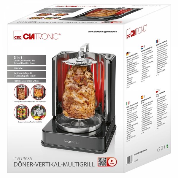 Pionowy Doner multigrill elektryczny Kebab Clatronic DVG 3686