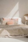 Cream-Pink Set of 5 Decorative Bedroom Pillows Cord