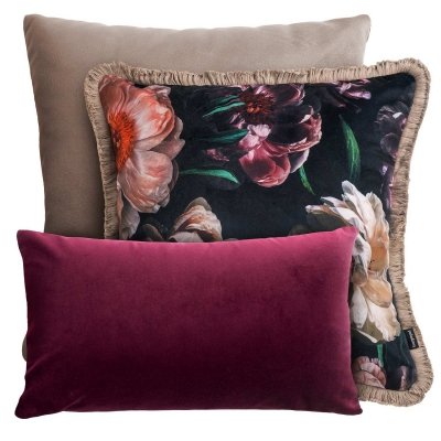 Beige-Weinrotes Set von dekorativen Kissen Peonie