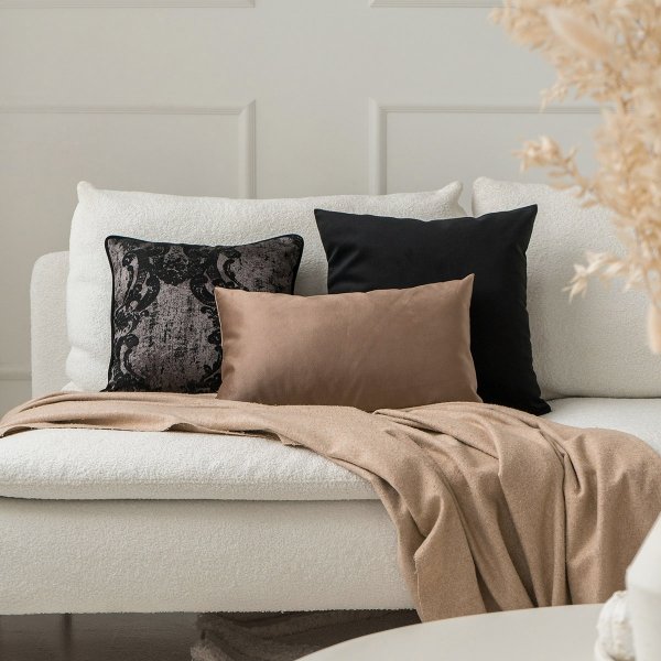 Black-Beige Decorative Pillow Set Pram+Gold+Velvet