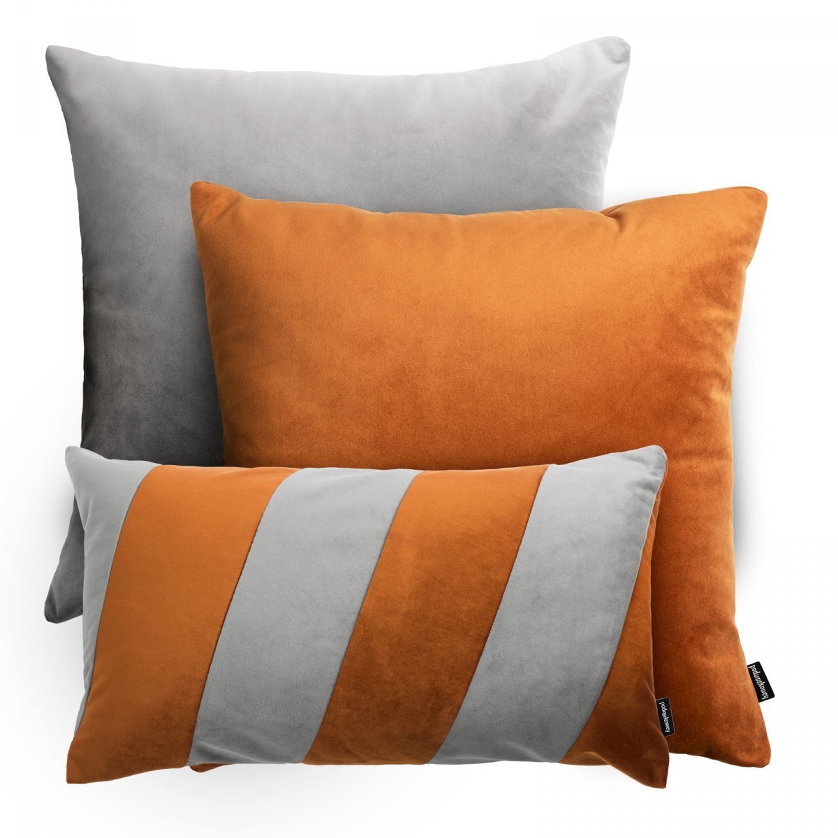 Rust-Gray Decorative Pillows Set Velvet + Stripes