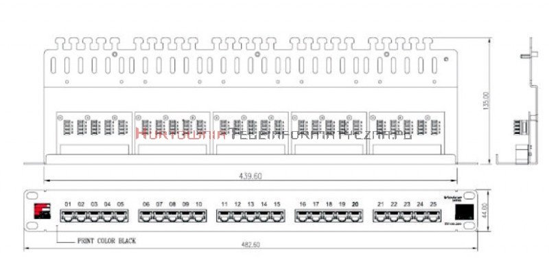 FIBRAIN DATA Voice Patch Panel 25 ports RJ45 Kat.3 z półką i polem opisowym