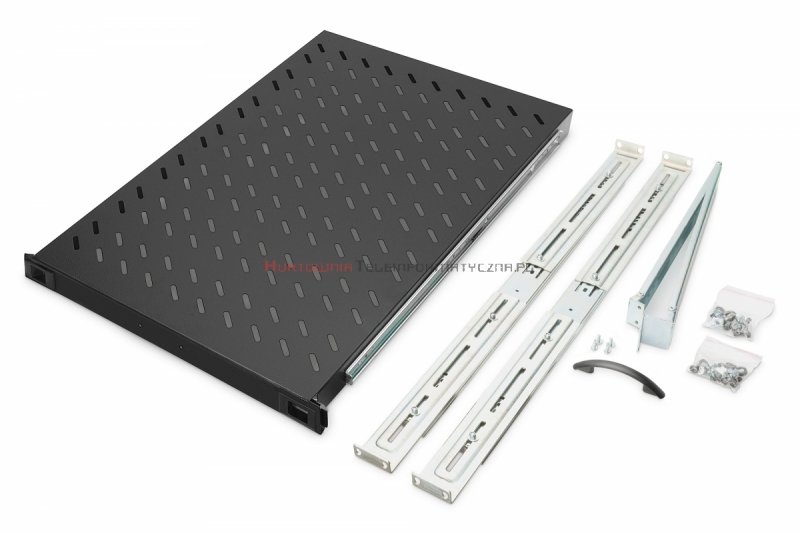DIGITUS Półka wysuwana 19" 1U gł.550mm, regulowane szyny do szaf 1000mm, czarna