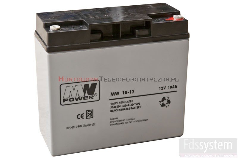 MW POWER Akumulator AGM 12V 18 Ah, przyłącze gwint wewnętrzny (3-5lat),