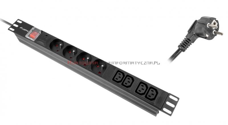 Lanberg Listwa zasilająca 19" 4x230 z bolcem uziemiającym,  4xC13, wyłącznik, 2m, wtyk 230 z uziemieniem