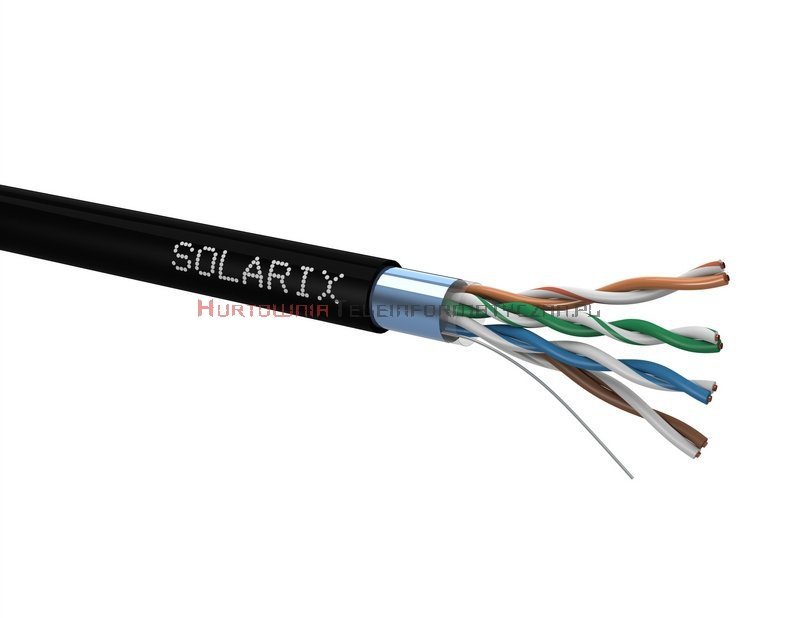 SOLARIX kabel F/UTP, drut, zewnętrzny suchy, czarny, kat.5e