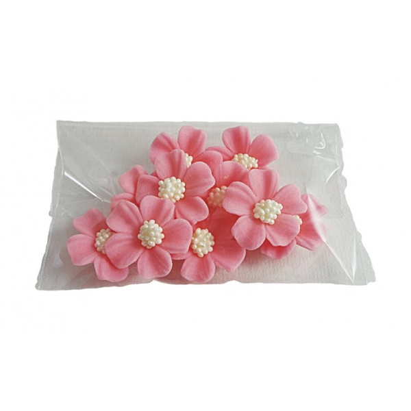 Kwiatki cukrowe na tort NIEZAPOMINAJKA (8x10szt) różowe