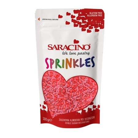 Posypka cukrowa LOVE&amp;PEARLS Saracino  różowa czerwona pałeczki maczek mix 100g