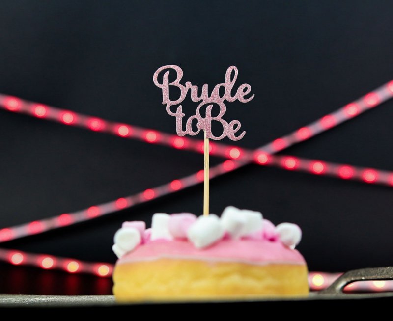 Pikery do babeczek BRIDE TO BE – Różowe Złoto Brokat – 12 sztuk | Wieczór Panieński | GoDan