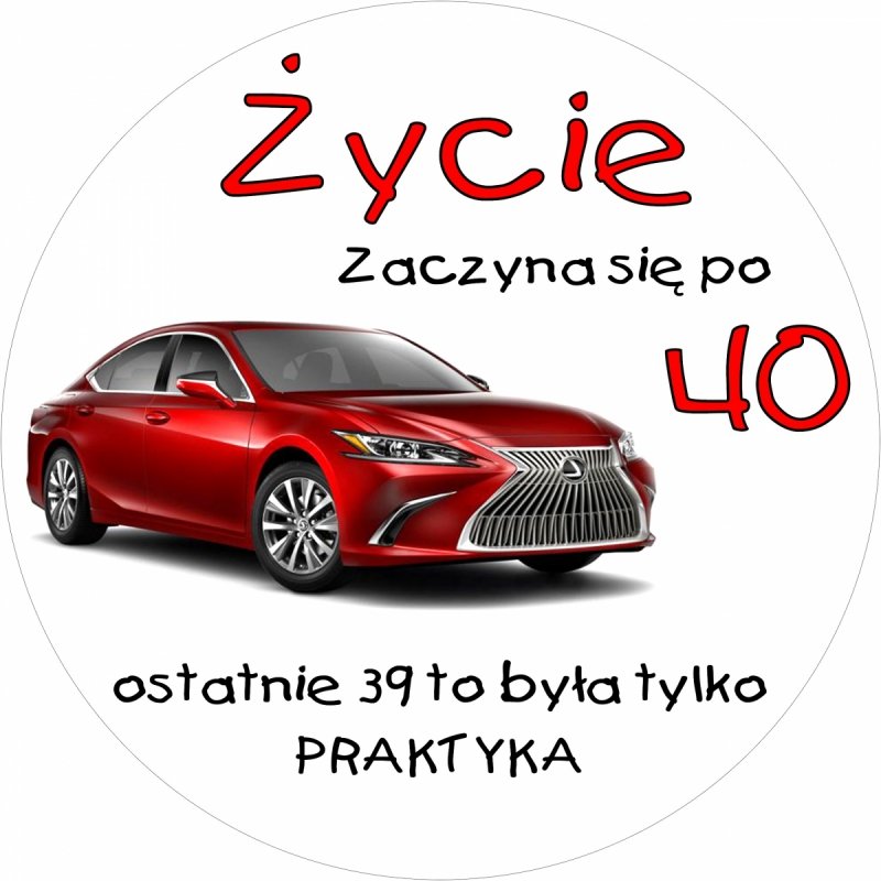 Opłatek waflowy okrągły na tort SAMOCHÓD 40stka 20cm