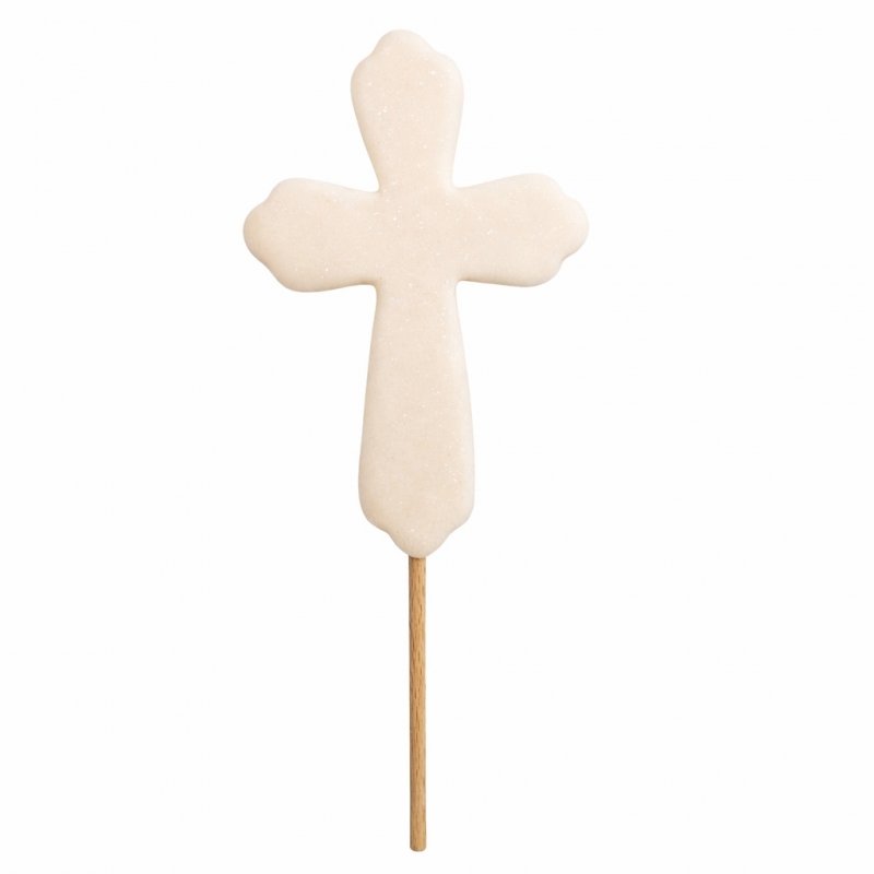  Topper cukrowy na tort komunijny - KRZYŻ ECRU PŁASKI 10cm 1szt