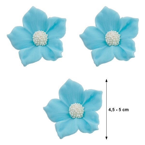 Duże kwiaty cukrowe na tort CLEMATIS niebieskie (6 x 3szt)
